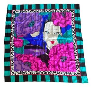 Bob Mackie Large Vivid Multi-Color "Beautiful Woman" Silk Jacquard Scarf